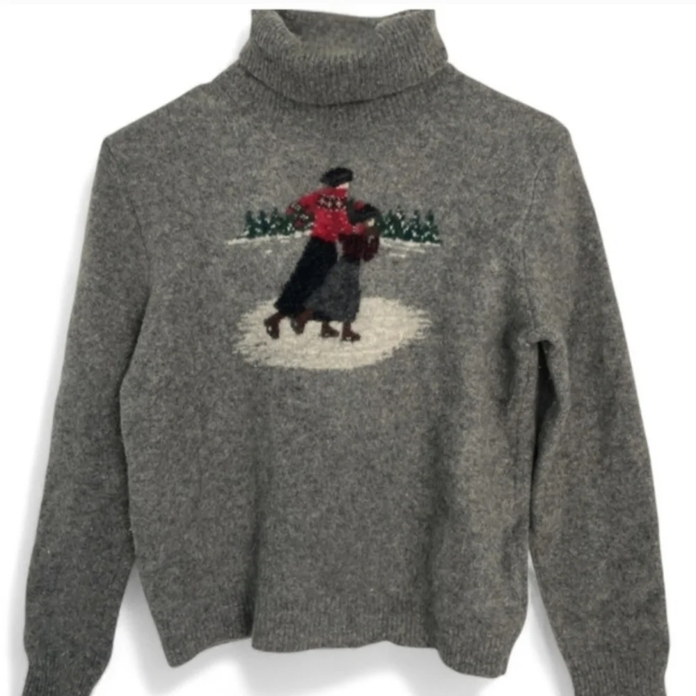 Ralph Lauren Vintage Lambswool Turtleneck Sweater Gray LP Ice Skating - Picture 10 of 13